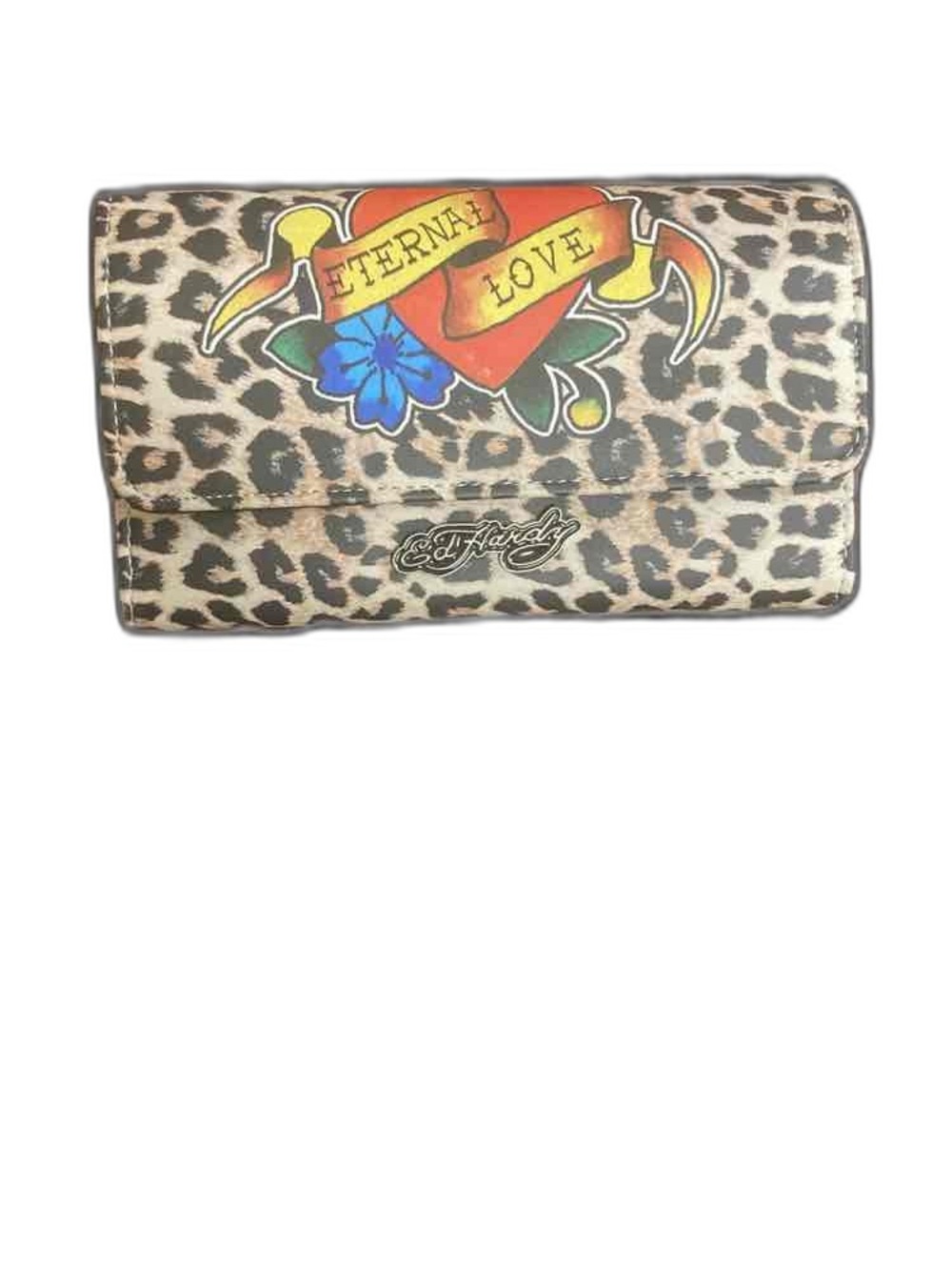 Ed Hardy Eternal Love Y2K Leopard Print Tri-Fold Wallet NWT